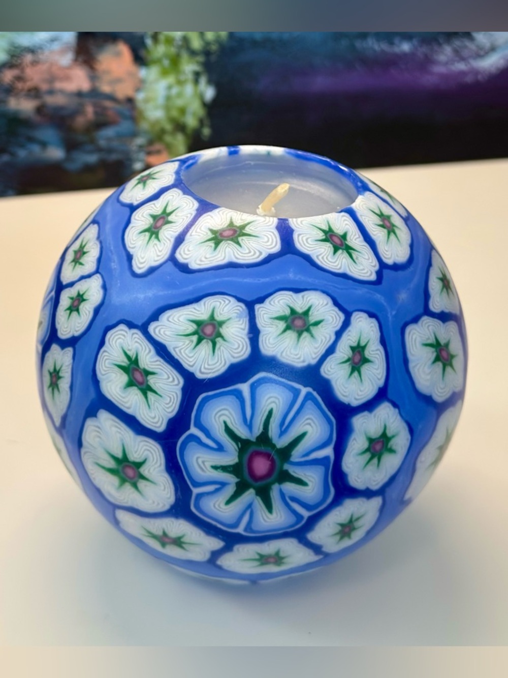 Vintage Millefiori Stained Glass Glow Ball Candle